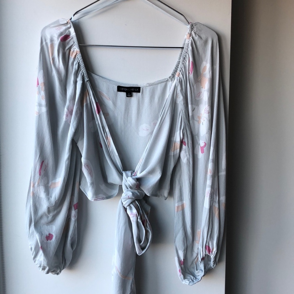 Cotton Candy LA Front Tie Peasant Crop Top!